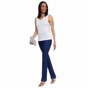 INC International Concepts White Iridescent V-Neck Sequin Tank Top - Size Large